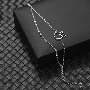 Bratara dama, model dublat cu accesorii bilute, tematica will you marry me, pandantiv inel cu diamant, reglabila, argintie - Img 3