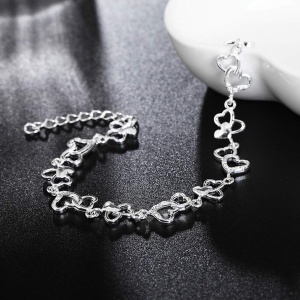 Bratara dama, model heart world, accesorii inimioare multiple, reglabila, argintie - Img 4