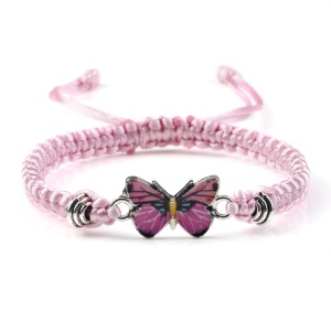 Bratara dama, model summer butterfly cu snur impletit, pandantiv fluturas, reglabila, roz