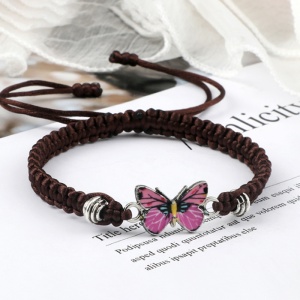 Bratara dama, model summer butterfly cu snur impletit, pandantiv fluturas, reglabila, maro - Img 2