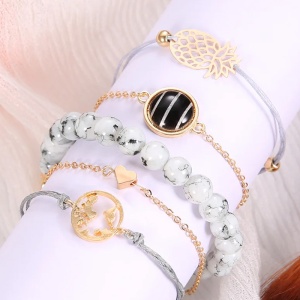 Bratara dama, set 5 bucati, model versatil, pandantive elegante multiple, tematica summer vibes, gri - Img 3