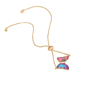 Bratara dama, tenis, pandantiv fluture cristal multicolor, aurie, reglabila