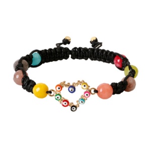 Bratara dama, tip sfoara, reglabila, pandantiv inimioara colorata, model evil eye, neagra