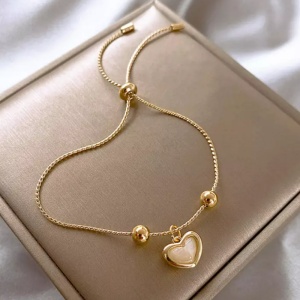 Bratara dama, tip tenis, pandantiv inimioara, accesorii bilute, aurie, reglabila - Img 3