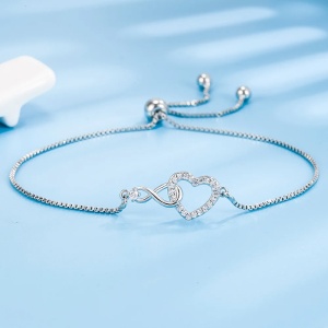 Bratara dama, tip tennis minimalist, model romantic elegant, accesorii inimioara cu semnul infinitului, tematica eternal love, argintie - Img 4