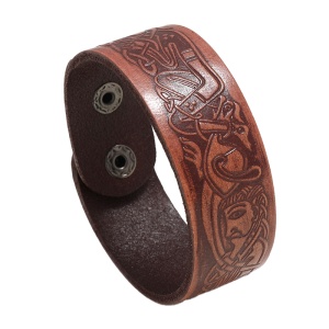 Bratara de piele ecologica, cu model imprimat istoric, tematica old fashion, unisex, maro deschis,