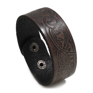 Bratara de piele ecologica, cu model imprimat istoric, tematica old fashion, unisex, maro inchis, - Img 4