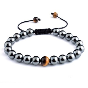 Bratara din roca semipretioasa argintie, pandantiv maro, creata manual, , unisex, reglabila