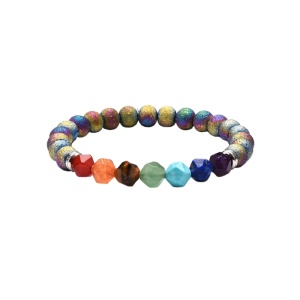 Bratara energetica creata manual, din roca vulcanica, 7Chakras, pietre semipretioase, unisex, sidefata, multicolora
