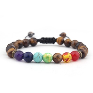 Bratara energetica creata manual, din roca vulcanica , 7Chakras, pietre semipretioase, unisex, reglabila, maro