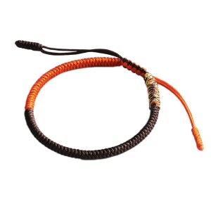 Bratara, model tibetan impletitura noduri norocoase, dimensiune reglabila, maro cu portocaliu, unisex
