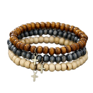 Bratara unisex, set 3 piese, model retro religios cu pandantiv cruce, tematica believer, reglabile, multicolor,