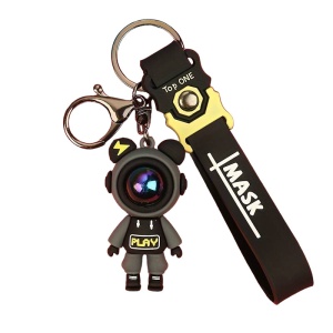 Breloc, model cu omulet simpatic tip cosmonaut, accesoriu decorativ asortat, prindere cu inel si carlig, tematica space man, unisex, negru