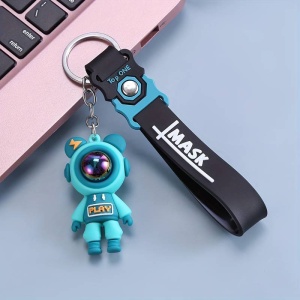 Breloc, model cu omulet simpatic tip cosmonaut, accesoriu decorativ asortat, prindere cu inel si carlig, tematica space man, unisex, verde - Img 3