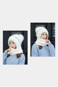 Caciula dama, model fashion cu pom pom si imitatie urechi tip fular reglabil, captuseala moale si calduroasa, detaliu distinctiv prin contrast, marime universala, crem - Img 4