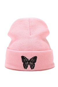 Caciula dama, model minimalist cu fluturas, tematica snow butterfly, marime universala, roz