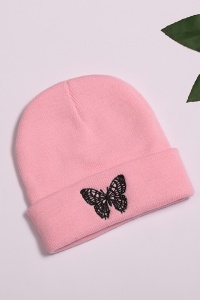 Caciula dama, model minimalist cu fluturas, tematica snow butterfly, marime universala, roz - Img 2