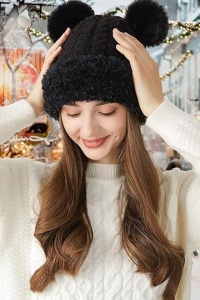 Caciula dama, model vesel calduros cu pom pom, tematica cozy winter, marime universala, neagra - Img 3