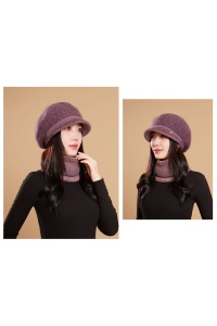 Caciula dama, set doua piese, model chic cu fular tip guler asortat, tematica cool winter, marime universala, mov - Img 4