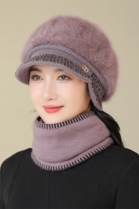 Caciula dama, set doua piese, model cu fular tip guler asortate, captuseala calduroasa, tematica cozy winter, marime universala, mov - Img 2