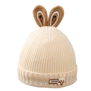 Caciula pentru copii, accesorizata cu urechiuse de iepuras, model minimalist, captuseala delicata, tematica little rabbit, 1 - 3 ani, bej