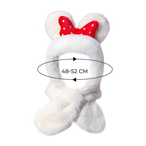 Caciula pentru copii, calduroasa, model voluminos cu urechiuse, accesoriu funda gigantica cu buline, tematica my lovely kid, 1 – 5 ani, alba - Img 4