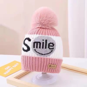 Caciula pentru copii, moale si calduroasa, model cu pom pom, tematica smile you are the best, 2 – 8 ani, roz - Img 2