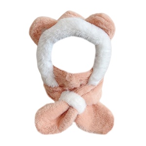 Caciula pentru copii, model calduros cu urechiuse tip fular si masca detasabila cu dintisori, tematica hide and seek, 2 – 6 ani, portocalie