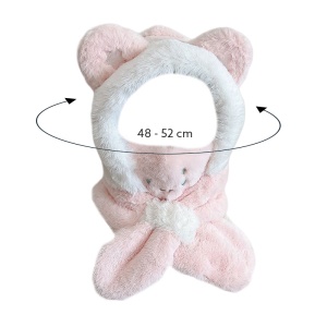 Caciula pentru copii, model calduros cu urechiuse tip fular si masca detasabila cu dintisori, tematica hide and seek, 2 – 6 ani, roz - Img 4
