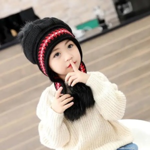 Caciula pentru copii, model cu pom pom si prindere reglabila sub barbie, tematica cute and funny, 3 - 9 ani, neagra - Img 2