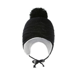 Caciula pentru copii, model cu prindere si pom pom, tematica playful kid, 6 luni – 3 ani, neagra - Img 2