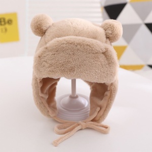 Caciula pentru copii, model cu urechiuse si prindere reglabila, usor elastica la spate, tematica I’m a fluffy bear, 3 – 6 ani, maro deschis - Img 2