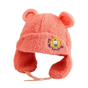 Caciula pentru copii, model cu urechiuse si prindere tip scai, usor elastica la spate, tematica let’s play outside, 2 – 6 ani, peach