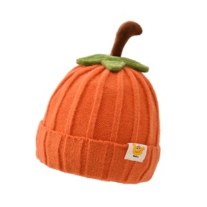 Caciula pentru copii, model delicat cu codita de dovleac, tematica sweet pumpkin, 3 luni – 3 ani, portocalie