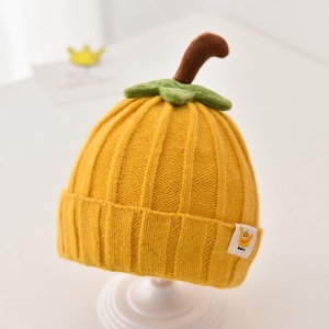 Caciula pentru copii, model delicat cu codita de dovleac, tematica sweet pumpkin, 3 luni – 3 ani, galbena - Img 3