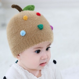 Caciula pentru copii, model fructe delicioase cu codita, tematica sweet baby, 0 – 6 luni, maro - Img 4