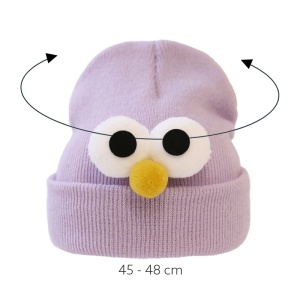 Caciula pentru copii, model minimalist accesorizat cu ochisori curiosi si nasuc nazdravan, tematica funny little baby, 0 – 1 ani, mov - Img 4