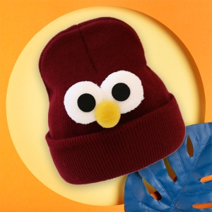Caciula pentru copii, model minimalist accesorizat cu ochisori curiosi si nasuc nazdravan, tematica curious little baby, 0 – 1 ani, visinie - Img 3