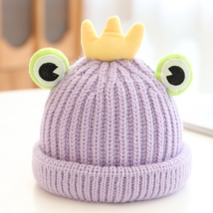 Caciula pentru copii, model moale cu ochisori de broscoi simpatic si coroana, tematica frog prince, 1 – 6 ani, lila - Img 2