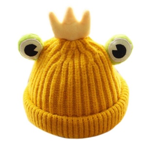 Caciula pentru copii, model moale cu ochisori de broscoi simpatic si coroana, tematica frog prince, 1 – 6 ani, galbena - Img 3
