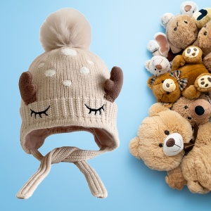 Caciula pentru copii, model pom pom cu urechiuse si prindere sub barbie, tematica micuta caprioara din poveste, 1 – 4 ani, bej - Img 3