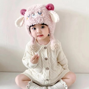 Caciula pentru copii, prindere reglabila, accesorizata cu urechiuse, model calduros, tematica cute overloaded, 6 luni – 3 ani, roz - Img 3