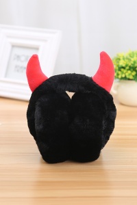 Casti de protectie urechi impotriva frigului si a vantului pentru femei, model calduros pliabil cu cornite, tematica Santa’s little devil, marime universala, negre - Img 3