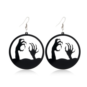 Cercei dama Halloween, negru, rotunzi, design zombie prietenos
