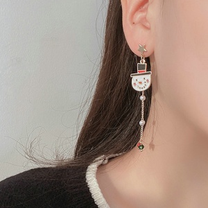 Cercei dama, tematica de Craciun, model special, lung, accesorizat cu pinguin si om de zapada, alb - Img 2