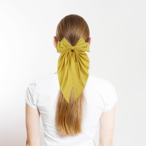 Clama de par tip ac, model cu funda ampla eleganta ponytail, mustar - Img 2