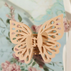 Cleste de par, prinde puternica, model voluminos fluture elegant, tematica I love butterfly, maro deschis - Img 3