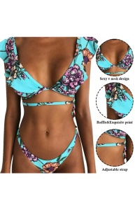 Costum de baie dama, 2 piese, model sexy summer crossbody albastru - Img 4