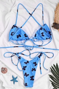 Costum de baie dama, 2 piese, model sexy summer fantezie cu fluturasi albastru - Img 2