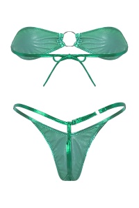 Costum de baie dama, 2 piese, model sexy summer metalic style, accesoriu rotund verde deschis - Img 4